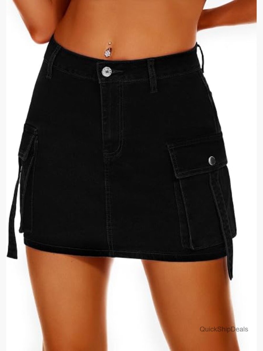 High Waisted Denim Mini Y2K Cargo Skirt with Flap Pockets